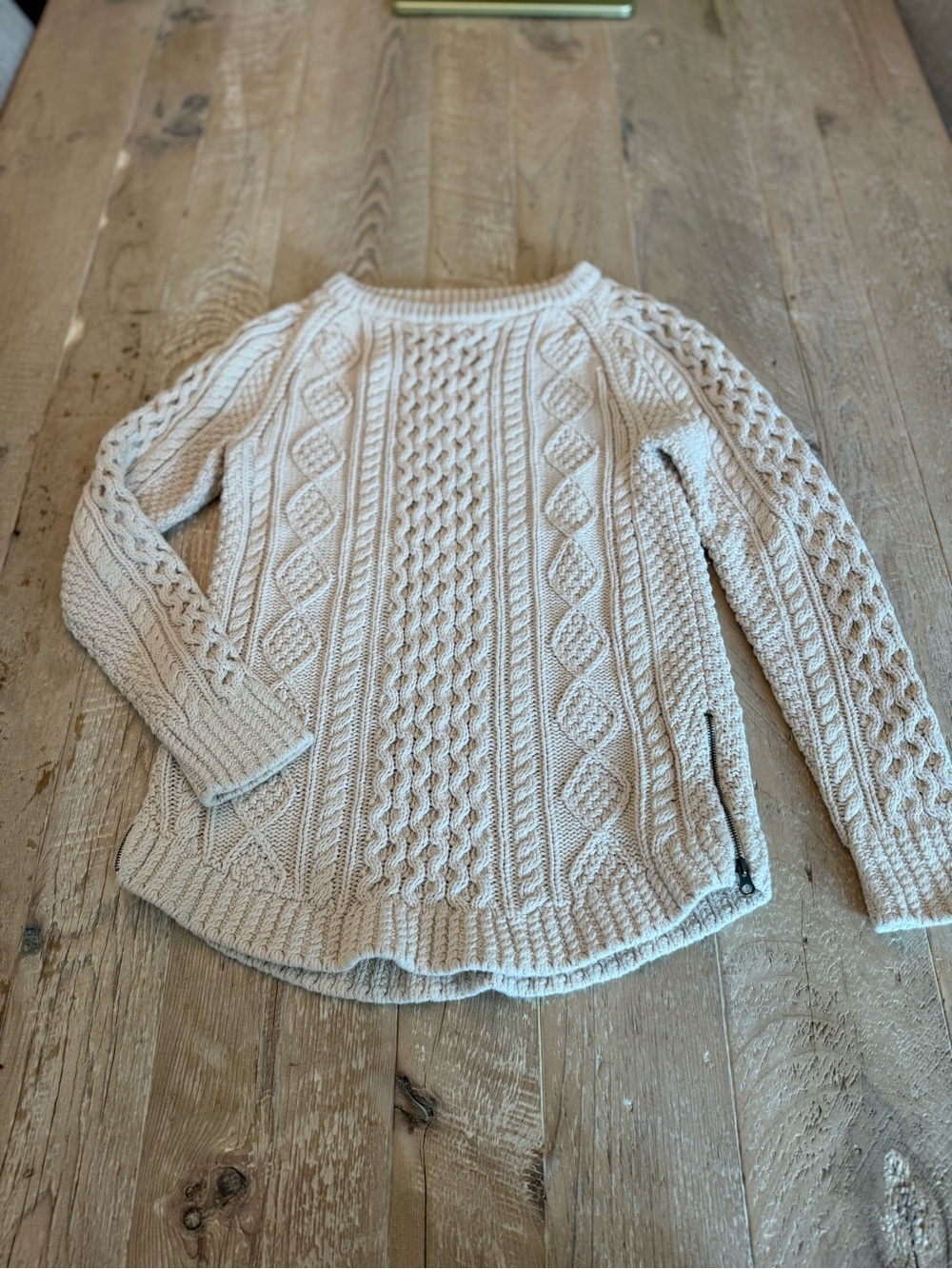 LLBean Cable Knit Women's Sweater Soft Crewneck Zip Sides XXS